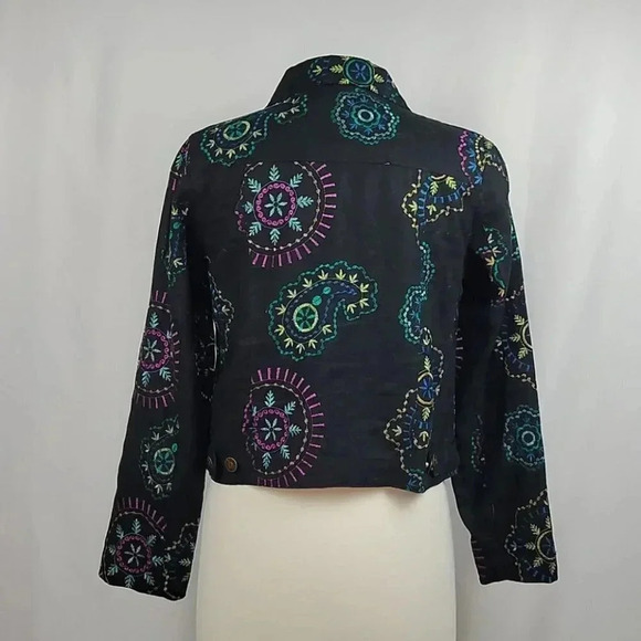 Carole Little Petite Embroidered Linen Jacket Black Size PM - Picture 6 of 13